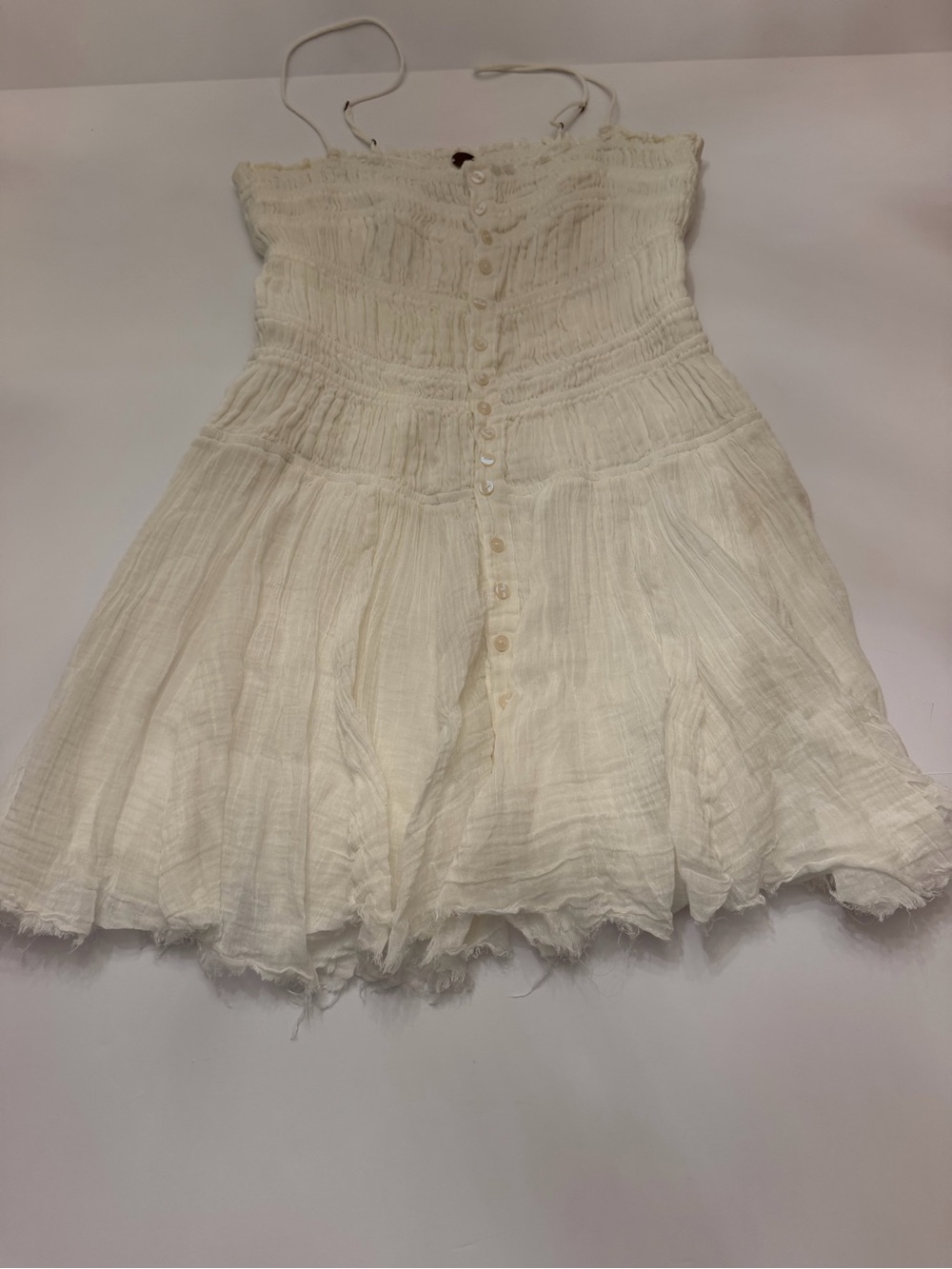Free People FP One White Smocked Mini Dress Raw Hem Size S/P